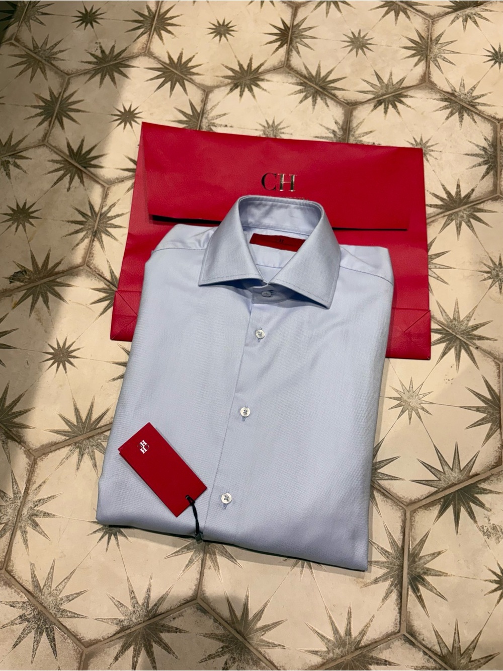 Carolina Herrera Light Blue Men's Dress Shirt with Cuff Links NWT